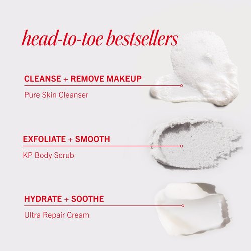 First Aid Beauty Cleanse, Smooth + Hydrate Kit - Skin Care Gift Set with Travel Size Facial Cleanser, KP Body Scrub & Ultra Repair Cream - Travel Friendly Skincare Set