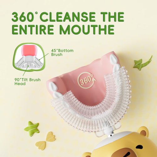 ELOTAME Kids Electric Toothbrush U Shaped - Cartoon Capybara with 6 Brush Heads Full Mouth Degree Cleaning Sonic Toddler Automatic Toothbrush with IPX7 Waterproof (Capybara 2-14 Years)