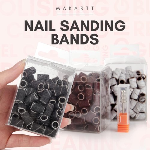 Makartt Nail Drill Bits, 7Pcs Tungsten Carbide Diamond Ceramic Nail Drill Bit Set For Acrylic Nails 3/32 Drill Bits Bundle With 300Pcs #80#150#240 Grits Nail Drill Bits Sanding Bands