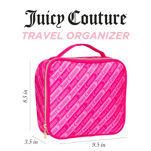 Juicy Couture Hot Pink Makeup Bag Cosmetics Organizer Travel Essentials Compartmentalized Logo Print