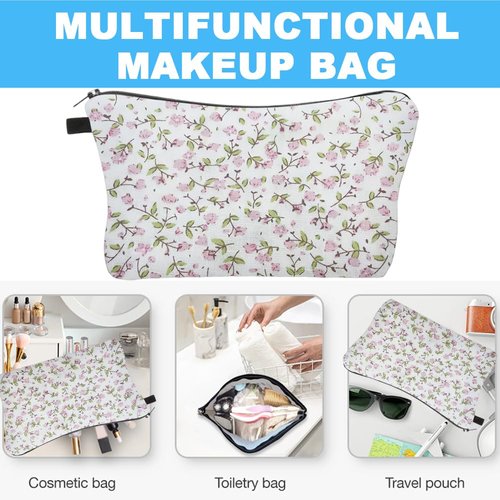 FITINI Makeup Bag Travel Small Portable Cosmetic Organizer Pouch for Women Zipper Waterproof Clutch Toiletry Storage,Floral Pink