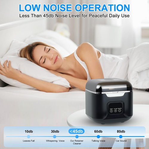 PIGETALE Ultrasonic Retainer Cleaner, 48kHz Sonic Denture Cleaner Machine, 24W Dental Cleaning Pod for Dentures, Night Mouth Guards, Jewelry, Aligner, Braces, 240ML, 3 Cleaning Modes, Digital Timer