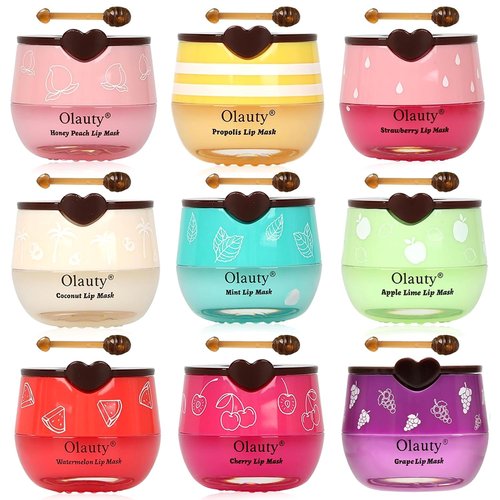 9 PCS Bee Lip Balm Honey Pot, Honey Lip Balm Bulk, Moisturising Sleep Lip Mask Overnight with Sticks, Exfoliating Prevention Dry and Crack Lip Scrubs,Reduce Lip Lines