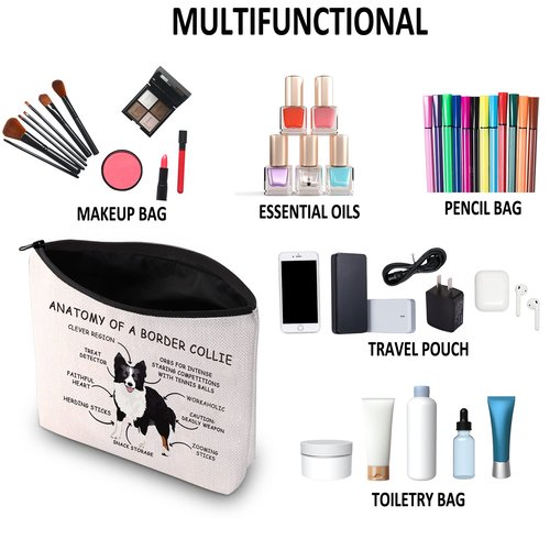 G2TUP Border Collie Dog Lover Gift Anatomy Of A Border Collie Makeup Bag Border Collie Dog Mom Cosmetic Bag Border Collie Owner Gift Animal Lover Travel Bag (Anatomy Of A Border Collie White Bag)