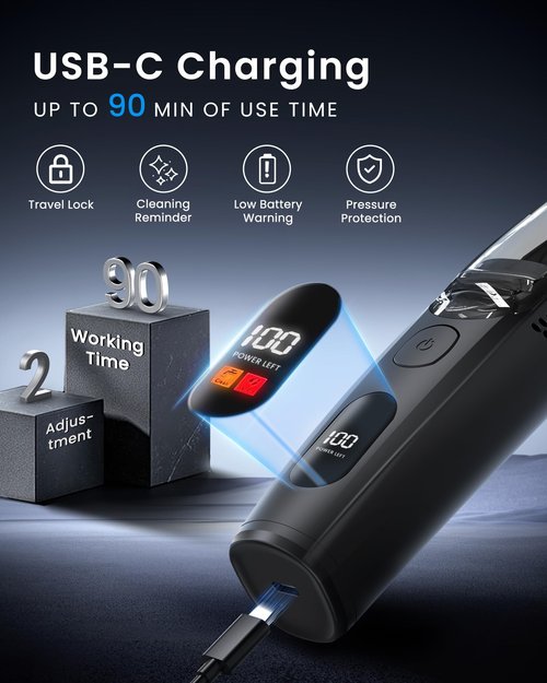 FERRISA Vacuum Beard Trimmer for Men, Rechargeable Mustache Trimmer for Men with Adjustable Length Comb, Cordless Electric Mens Beard Trimmer with Built-in Vacuum for Mustache, Sideburns