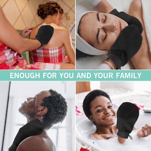 FoldTier 20 Pcs Exfoliating Glove Bulk Summer Exfoliator Mitt Body Scrubber 150d Viscose Fiber Deep Skin Korean Scrub Mitt for Spa Massage Dead Skin Remover for Men and Women(Black)