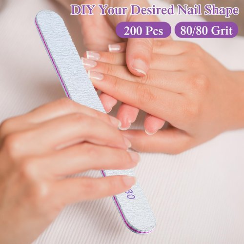 Jutom 200 Pcs Nail Files 80/80 Grit Double Sides Emery Boards Reusable Nail Files for Acrylic Fingernails Professional Manicure Tools for Natural Acrylic Fingernail Home and Salon Supplies