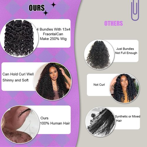 Water Wave Human Hair Bundles 16 Inch 12A Double Weft Wet and Wavy Bundles Human Hair Raw Bundles Human Hair Quick Weave Hair Bundles Natural Black