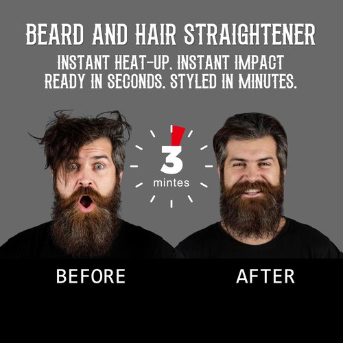 FEBOTE Innovation Beard&Hair Straightener for Men w/Natural Boar Bristle Brush, Pear Wood Comb, Mustache Scissors and Travel Bag, Professional Beard Care Set for Him, Men's Fashion and Grooming Gifts