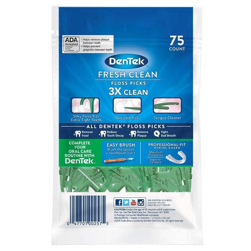 DenTek Fresh Clean Floss Picks, for Extra Tight Teeth, 75 Count, (Pack of 6)