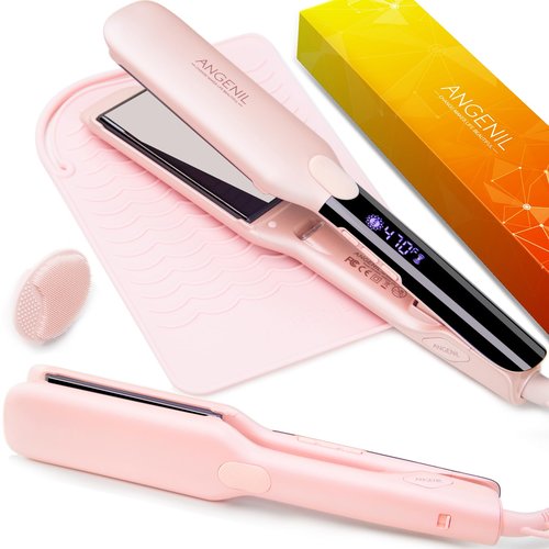 ANGENIL Pro Titanium Flat Iron Hair Straightener 1.75" Wide, Salon Grade Dual Voltage Straightening and Curler 2-in-1 with Heat Resistant Silicone Mat, Adjustable Temp 240°F-470°F, 15s Fast Heating
