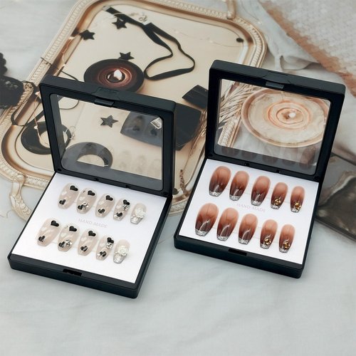 GUXACU 32 Pack Press On Nail Packaging Boxes 3D Floating Press On Nail Storage Box Nail Display Box with 90pcs Double Sided Adhesive Nail Display Tape for Nail Tech