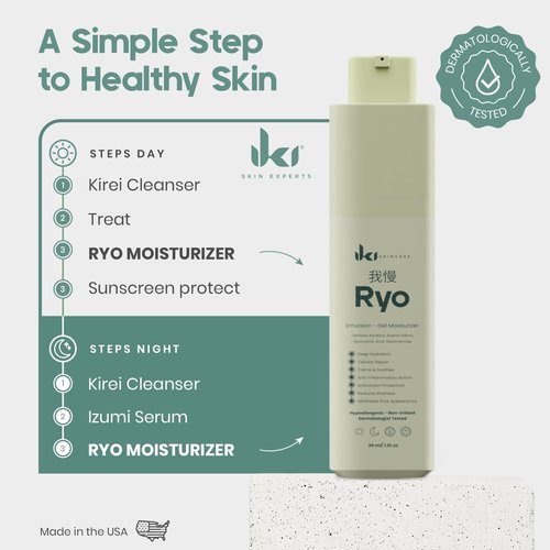 IKI Skincare - RYO Emulsion Gel Moisturizer - Lightweight Face Lotion with Hyaluronic Acid, Niacinamide & Centella Asiatica - Hydrates, Soothes & Strengthens Barrier - For Sensitive & Acne-Prone Skin