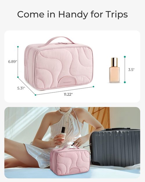 BAGSMART Toiletry Bag for Women, Wide-open Makeup Bag Organizer for Travel Essentials Travel-size, Water-resistant Large Capacity Cosmetic Bag for Accessories, Shampoo, Toiletries with Handle, Black