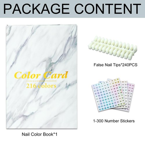 C12rtive 216 Nail Colors Book,Professional Nail Polish Chart Book with 240 Practice Tips & 1-300 Number Labels, Pre-Numbered Slots,Perfect for Salons and Home Use(Marble)