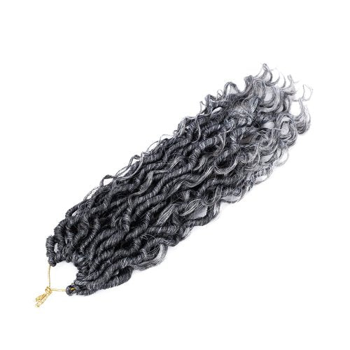 LIYATE Goddess Locs Crochet Hair 18 Inch 6 Packs Faux Locs Gray Crochet Hair for Black Women Pre Looped Soft River Locs Crochet Braids with Curly Hair Bohemian Locs Hair Extensions(T1B/Gray)