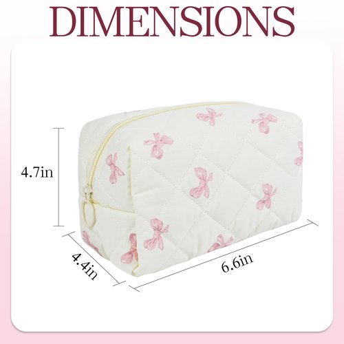 AMZMA Quilted Makeup Pouch,Cotton Puffy Makeup Bag, Coquette Cosmetic Bag for Women and Girls, Aesthetic Organizer Bag, Cute Flower Travel Toiletry Bag