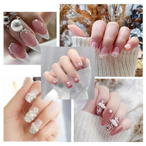 3D Nail Charms Flatback Pearls, Pearls for Crafts, Pearls with Rhinestones for Nail Art Women Girls Manicure Nails Supplies DIY Crafts Decorations