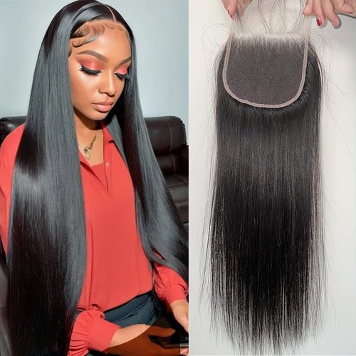 Mstoxic 4X4 Straight HD Lace Closure Human Hair Extensions 12A Brazilian Virgin Remy 100% Unprocessed Human Hair Frontal Free Part Closure Only Pre Plucked With Baby Hair Natural Black 18 Inch