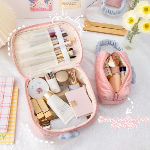 BoAn Cotton Large Floral Makeup Bag Set, Cosmetic Organizer Bag with Quilted Design for Women