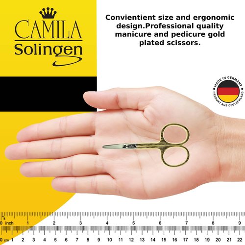 Camila Solingen CS01 Safety Tip Baby Nail Scissors for Manicure and Pedicure, Hypoallergenic Gold Grooming Scissors for Toddler Nail Care, Made of Stainless Steel in Solingen, Germany