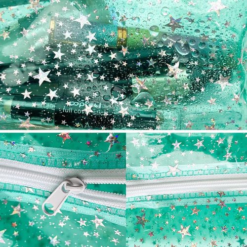 TotePrint 1PCS Star Printing Clear Cosmetics Makeup Bag Waterproof Travel Toiletry Storage Bag Vinyl Plastic PVC Zippered Organizer for Girls Friends Women (pink)