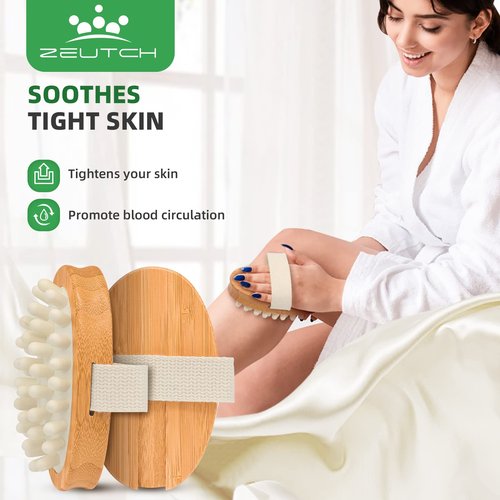 Zeutch Premium Dry Brushing Body Brush Set for Lymphatic Drainage and Cellulite Treatment, Boar Bristle Long Handle Face Cleansing Brush for A Glowing Skin, 5 Pack