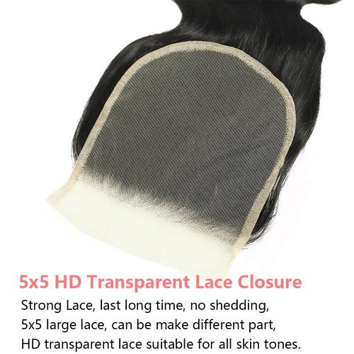 Body Wave 5x5 Transparent HD Lace Closure Human Hair 18 Inch 12A Brazilian Virgin Human Hair Frontal Closure Wave Pre Plucked with Baby Hair Swiss Lace Natural Black