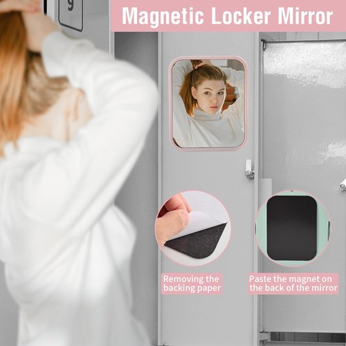 Tooackl Magnetic Locker Mirror 7 x 6 inches Table Mirror with Foldable Stand and Hanging Hole for Shaving and Travelling, Perfect for Dorm Room Cabinets, Refrigerator, Office.