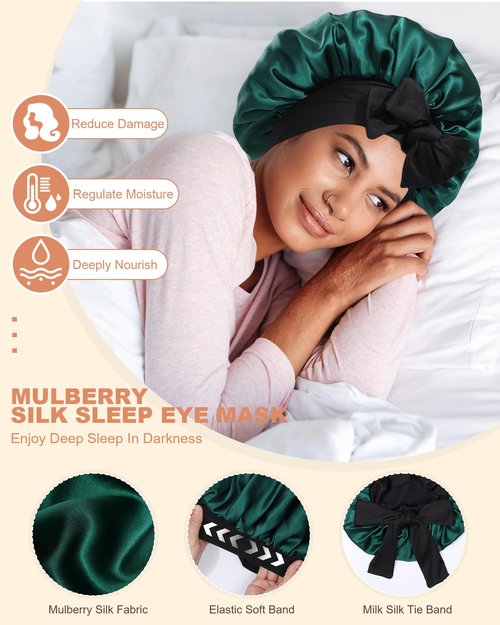 Mulberry Silk Bonnet Sleeping Women Curly Hair Bonnets Tie Band Double Layer Reversible Sleep Bonnet Silk Hair Wrap Sleep Cap