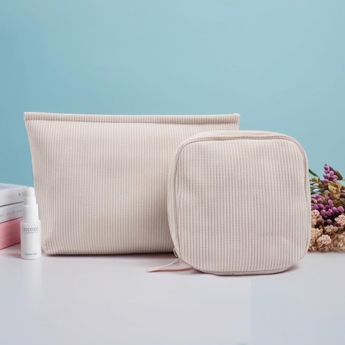 KOTORA 2 Pcs Corduroy Makeup Bag for Purse,Preppy Makeup Bags Travel Accessories,Small Makeup Bag with Zipper Makeup Bag Organizer Preppy Stuff,Coin Purse Essetnals Gifts for Women