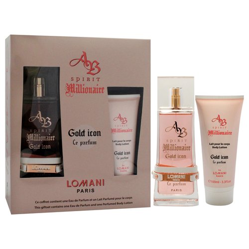 Lomani AB Spirit Millionaire Le Parfum Gold Icon for Women - 2 Pc Gift Set 3.3oz EDP Spray, 3.3oz Body Lotion