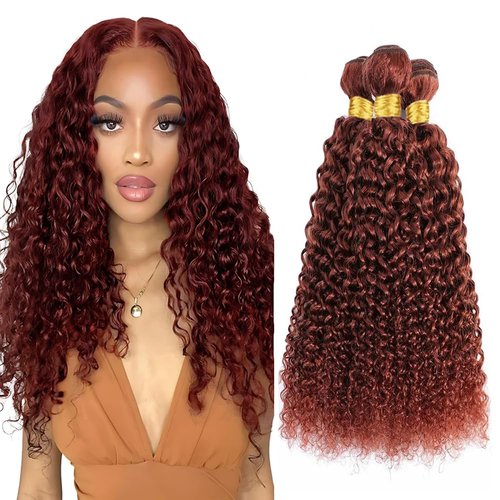 ZCMYVINND Reddish Brown Kinky Curly Human Hair Bundles Copper Red Bundles 08 10 12 Inch 300g Double Weft Unprocessed Brazilian Virgin Remy Hair Auburn Brown Jerry Curly Bundle Color 33 Soft and Silky