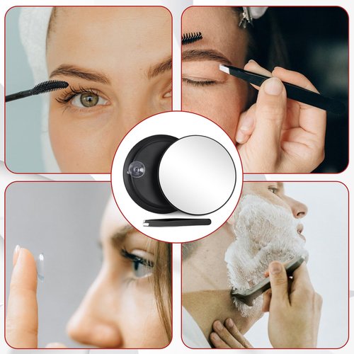 JJhxr 10X Makeup Magnifying Mirror, Round 6inch Travel Magnified Mirror with 3 Suction Cups Mounting, 10X Handheld Travel Magnification and Tweezers Kit, Use for Blackhead/Blemish Removal