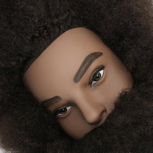 Sirydtm Afro Kinky Curly Human Hair Mannequin Head with Beard - 100% Real Hair for Braiding Practice, Cornrow, Styling, Cutting & Coloring - Professional Cosmetology Training Head for Salon & Student