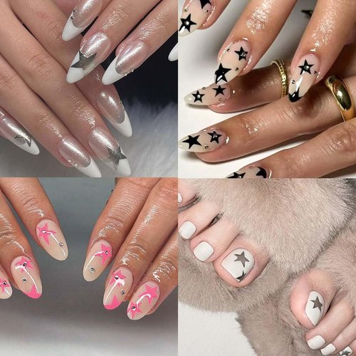 14 Sheets Star Nail Art Stickers Black White Pink Blue Laser Silver Gold Star Nail Decals Big Tiny Irregular Stars Stickers for Nails Self Adhesive Nail Art Supplies & Decorations for Women
