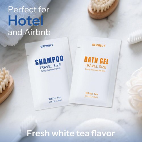 100 Set Travel Size Toiletries Set, Shampoo, Body Wash, Conditioner (0.35oz Each, 3-in-1 Toiletry Kits, White Tea Scent) – Bulk Hotel Amenities for Guests, Airbnb, Motels, Vacation Rentals