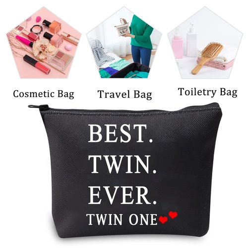 MBMSO Twin One Twin Two Gifts Best Twin Ever Gifts Makeup Bag Set of 2 Twins Gifts for Sister Cosmetic Bag (Best Twin Ever bag black)