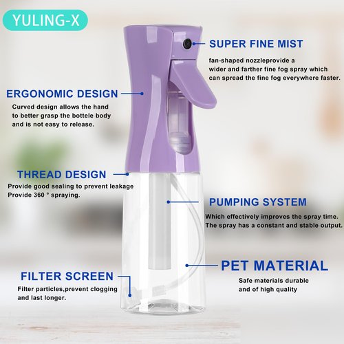 YULING-X hair spray bottle, ultra-fine spray continuous spray bottle (200ml/6.8oz), used for hair design, vegetation, cleaning and skin care - empty, reusable (Purple)