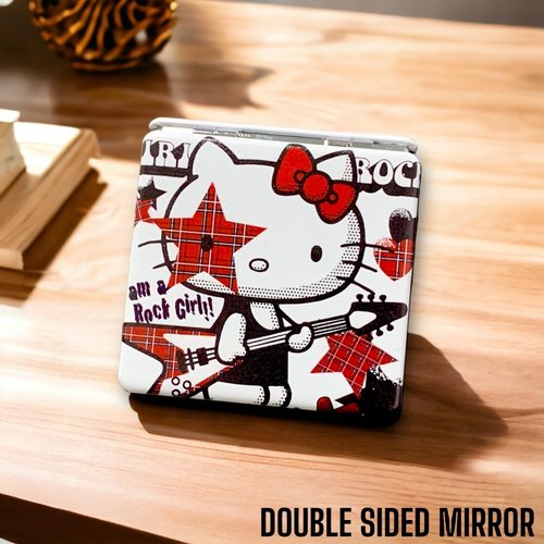 KOZUKI Kitty Compact Mirror - Pink, 2.6"L x 2.7"W, Portable, Double Sided, Modern Cat Theme, Makeup, Grooming