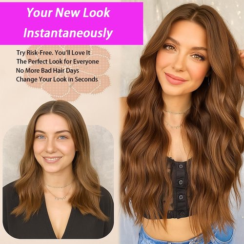 Short Wavy Wig for Women,Heat Resistant Synthetic Bob with Lace Hairline, Glueless Natural Look for Daily Wear (Medium Aubrn, Medium 14 Inch)