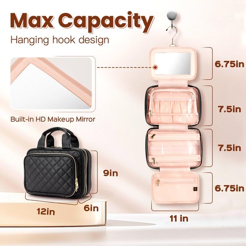 Elite Dance Gear Hanging Makeup Bag with Built-In Mirror – Travel Toiletry & Cosmetic Organizer for Women and Performers