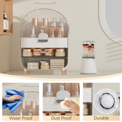 CLBDRESS Makeup Organizer Skincare Organizers, Make up Organizer for Vanity, Cosmetic Display Cases with Transparent Cover, Cosmetic Organizer for Bathroom, Dresser, Countertop Organizer, Silver