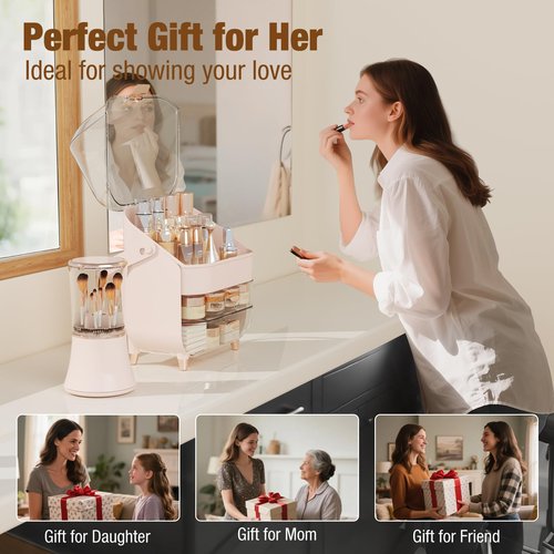 CLBDRESS Makeup Organizer Skincare Organizers, Make up Organizer for Vanity, Cosmetic Display Cases with Transparent Cover, Cosmetic Organizer for Bathroom, Dresser, Countertop Organizer, Pink