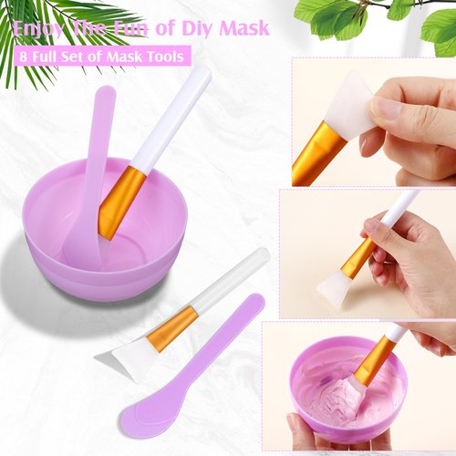 HunnmingRe 48 Pcs Spa Party Supplies for Women Face Mask Mixing Bowl Spa Towel Heart Bowl Stick Spatulas for Sleepover Party(Purple)
