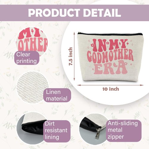 RYYCDOI In My Godmother Era Makeup Bag, Godmother Mother's Day Gifts, Godmother Gifts from Godchild, Pink Godmother Makeup Bag Cosmetic Pouch