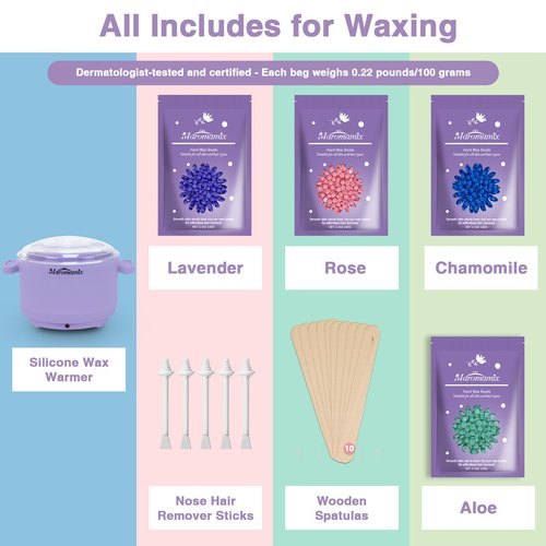 Waxing Kit -Silicone Wax Warmer for Hair Removal with 4 Packs of Hard Wax Beads, Portable Electric Silicone Wax Machine for Full Body Face Eyebrows Bikini Brazilian at Home Waxing Kit for Men Women