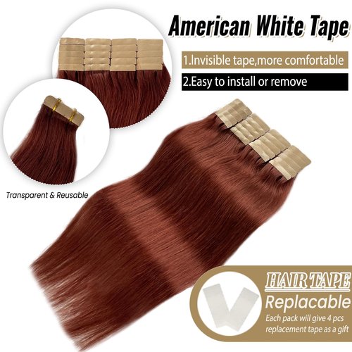 Munx Tape In Hair Extensions - Human Hair, 16 Inch, Invisible, Straight, Seamless Skin Weft, Remy, Brown Colored, 30g, 20piece, Real Human Hair