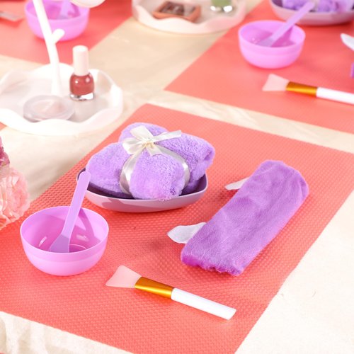 HunnmingRe 48 Pcs Spa Party Supplies for Women Face Mask Mixing Bowl Spa Towel Heart Bowl Stick Spatulas for Sleepover Party(Purple)
