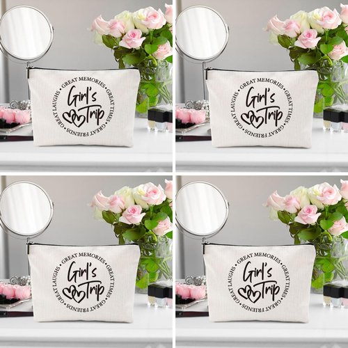 4 Pcs Girls Trip Favors, Girls Weekend Gifts Makeup Bag, Bestie Gifts Weekend Bag Summer Vacation Cosmetic Bag